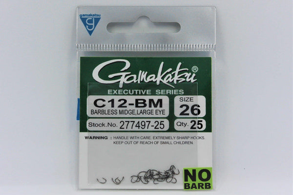 GAMAKATSU C12-BM HOOK - Barbless Large Eye Midge Fly Tying Hooks - 25 Pack  NEW!